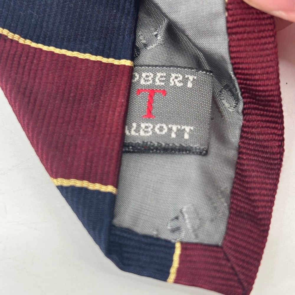 Robert Talbott Tie Mens OS Burgundy Navy Gold Repp Stripe Silk Nordstrom USA - Picture 5 of 7